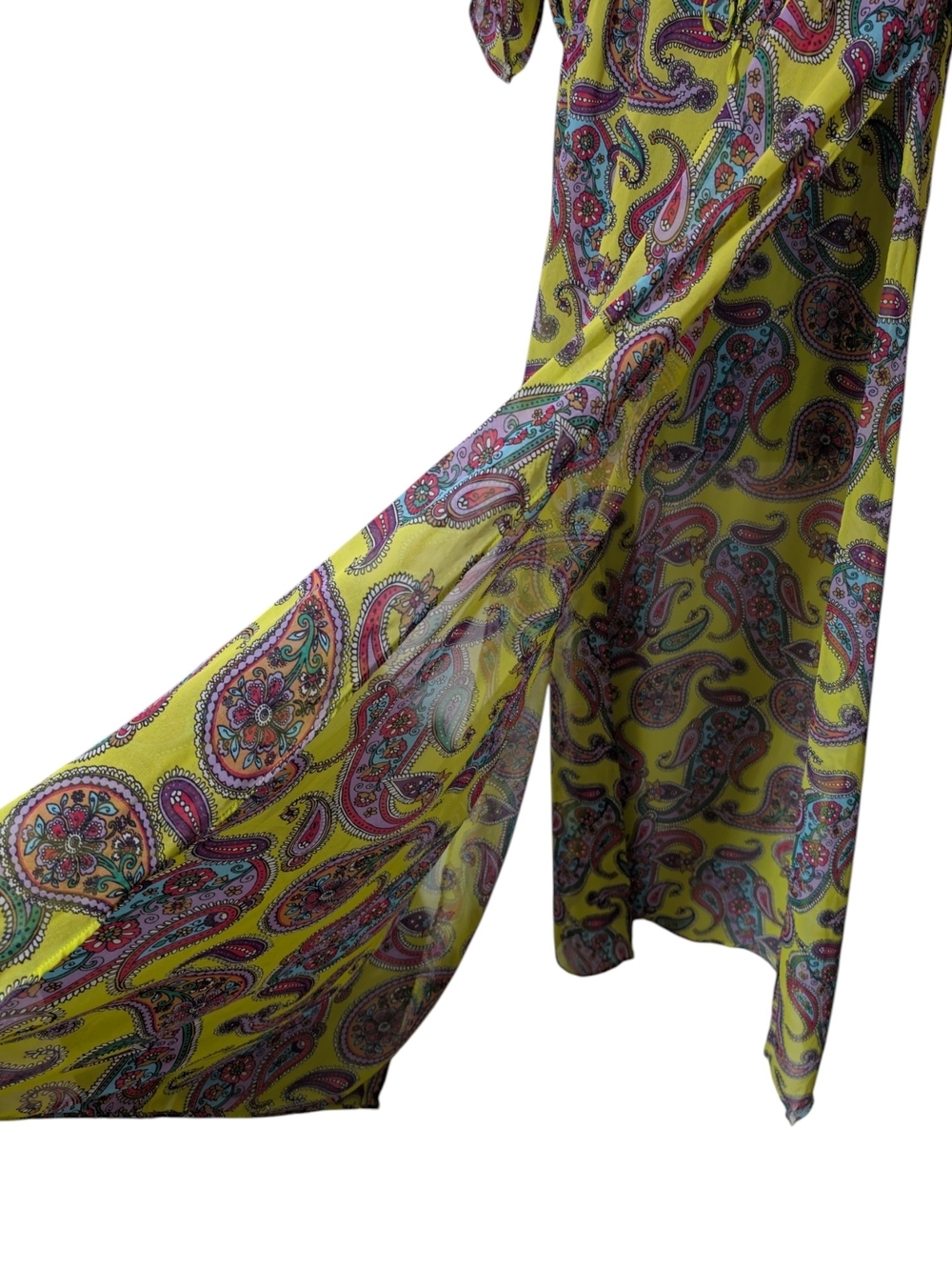 CIA. Maritima Bright Yellow Paisley Maxi Swim Coverup with Tie Waist - Picture 7 of 10